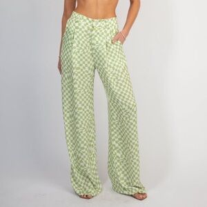 RESA Sasha High Waist Trouser Pants Hendrix Green Checkered XS